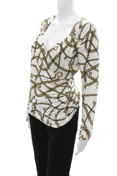 Michael Michael Kors Womens White V Neck Jersey Blouse Long Sleeve Size S