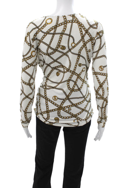 Michael Michael Kors Womens White V Neck Jersey Blouse Long Sleeve Size S