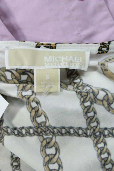 Michael Michael Kors Womens White V Neck Jersey Blouse Long Sleeve Size S