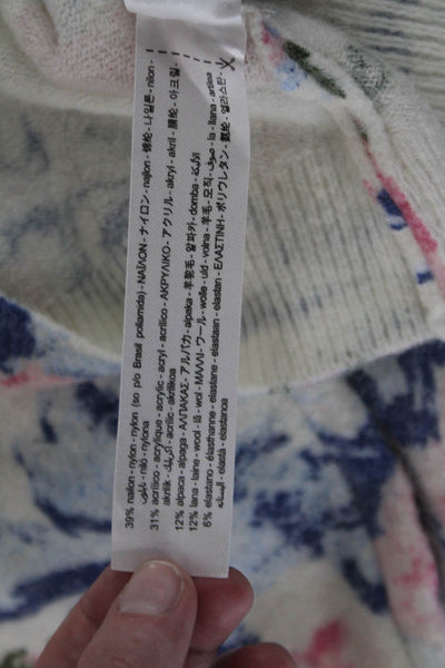 Zara Women Floral Pullover Sweater White Crew Neck Long Sleeve Size M