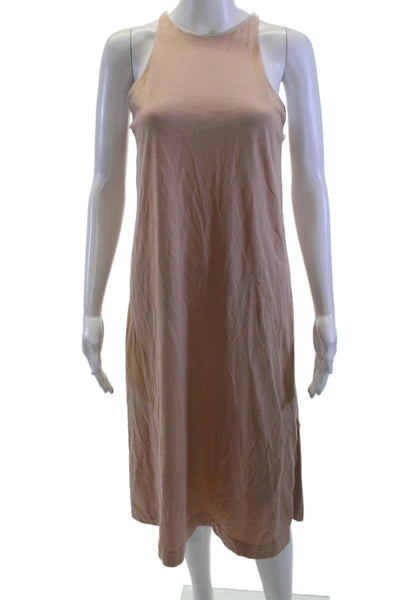Zara Womens Tank Dress High Neck Sleeveless Beige Cotton Mid Calf Size S
