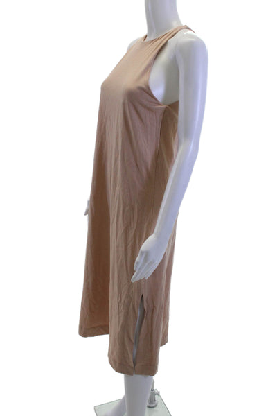 Zara Womens Tank Dress High Neck Sleeveless Beige Cotton Mid Calf Size S
