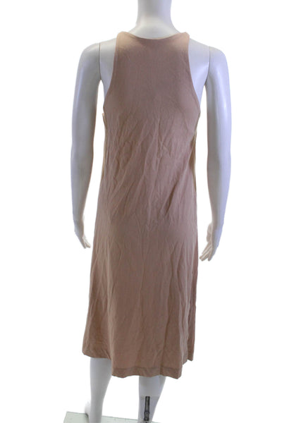 Zara Womens Tank Dress High Neck Sleeveless Beige Cotton Mid Calf Size S