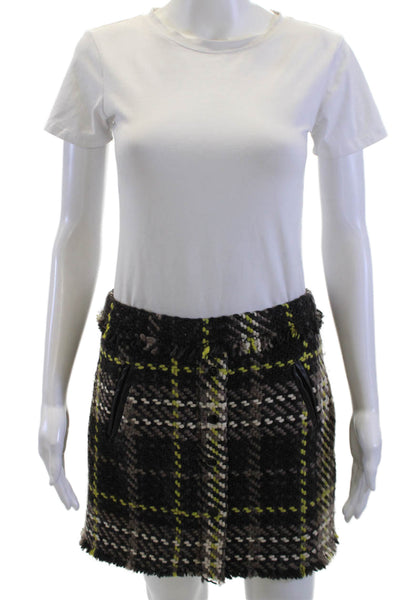 Ramy Brook Women A-Line Mini Black Plaid Skirt Size 2