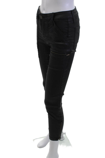 Joie Women Ankle Cargo Pants Black Mid-Rise Button 25 Inseam Size 26