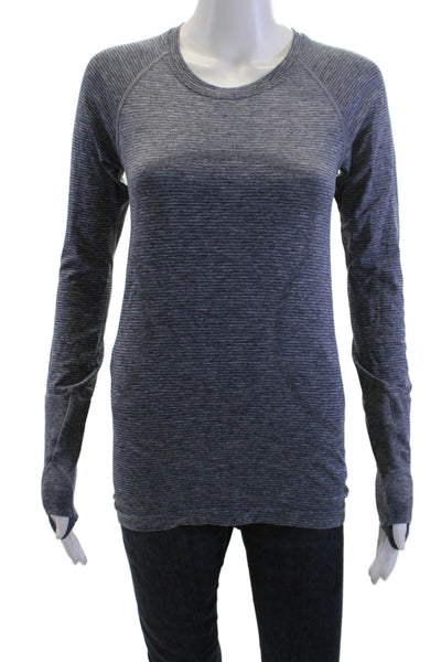 Lululemon Women Basic Striped Long Sleeve Crew Neck Top Dark Gray Size S