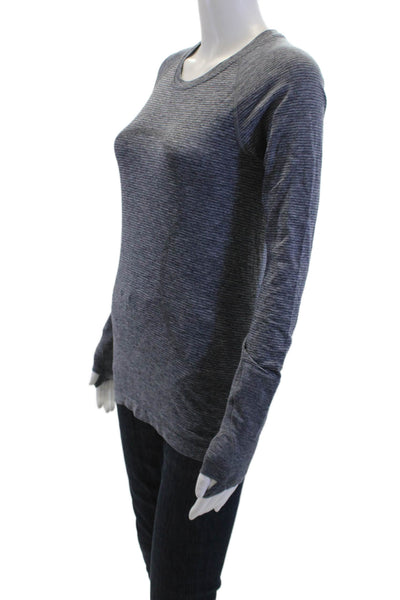 Lululemon Women Basic Striped Long Sleeve Crew Neck Top Dark Gray Size S