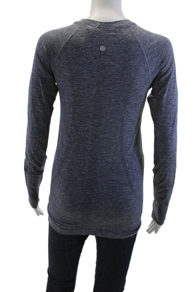 Lululemon Women Basic Striped Long Sleeve Crew Neck Top Dark Gray Size S