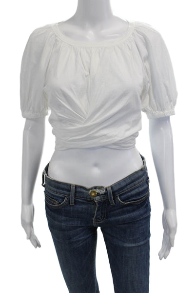 ALC Womens Cropped White Cotton Blouse Short Sleeve Round Neck Size S
