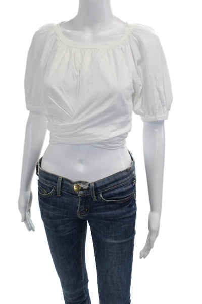 ALC Womens Cropped White Cotton Blouse Short Sleeve Round Neck Size S