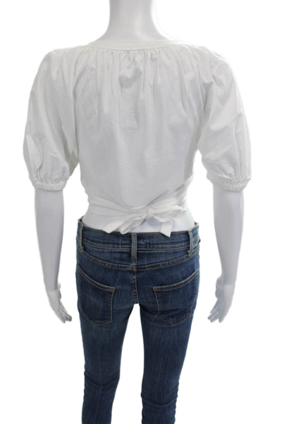 ALC Womens Cropped White Cotton Blouse Short Sleeve Round Neck Size S
