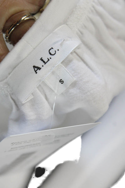ALC Womens Cropped White Cotton Blouse Short Sleeve Round Neck Size S