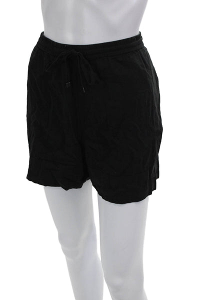MNG Unisex Black Sweat Shorts Linen Viscose Drawstring Solid Size L