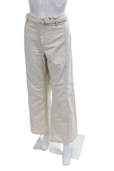 Zara Women Beige Buckle Cotton Pants 90s Size 10