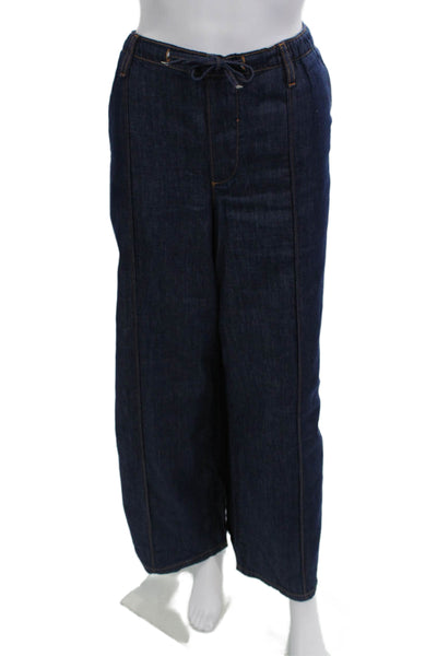 Zara Women Jogger Pants Dark Blue Drawstring Cotton Blend Size L