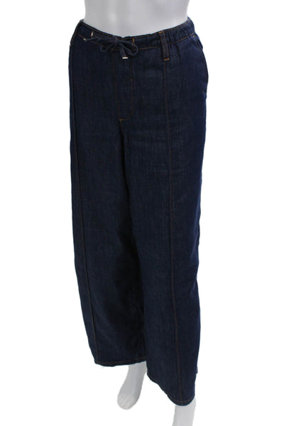 Zara Women Jogger Pants Dark Blue Drawstring Cotton Blend Size L