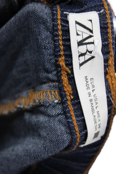 Zara Women Jogger Pants Dark Blue Drawstring Cotton Blend Size L