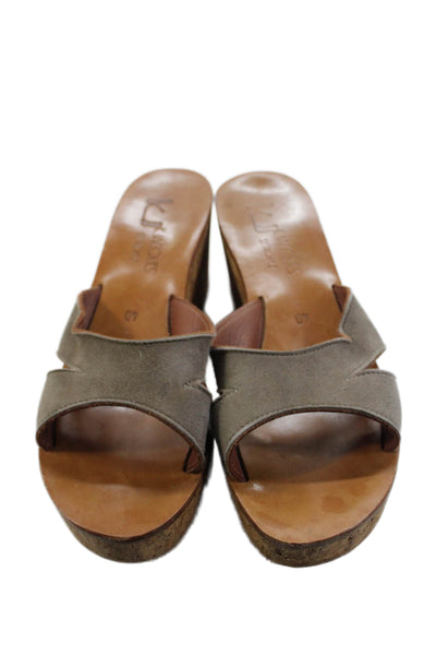 Kjaques St. Tropez Women's Suede Open Toe Cork Wedge Heel Sandals Breige Size 40