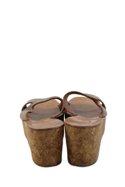 Kjaques St. Tropez Women's Suede Open Toe Cork Wedge Heel Sandals Breige Size 40