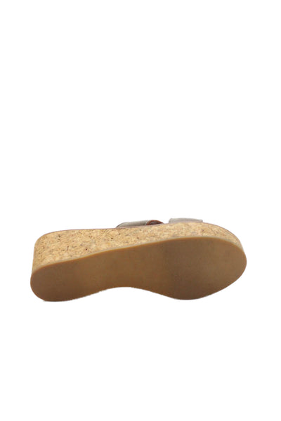 Kjaques St. Tropez Women's Suede Open Toe Cork Wedge Heel Sandals Breige Size 40