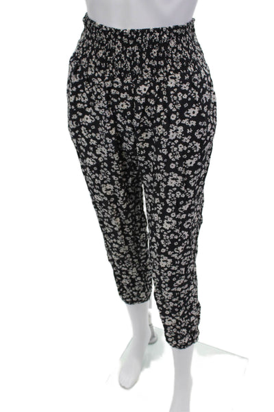 Hatch Women Floral Ankle Cropped Nylon Pants Black Maternity Size 0