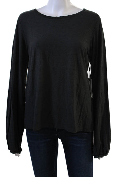 Nation LTD Women Basic Tee Black Pima Cotton Round Neck Long Sleeve Size L