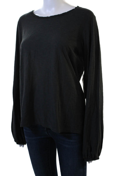 Nation LTD Women Basic Tee Black Pima Cotton Round Neck Long Sleeve Size L