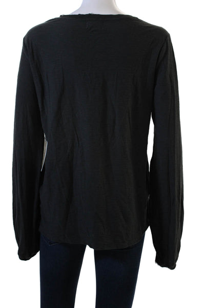 Nation LTD Women Basic Tee Black Pima Cotton Round Neck Long Sleeve Size L