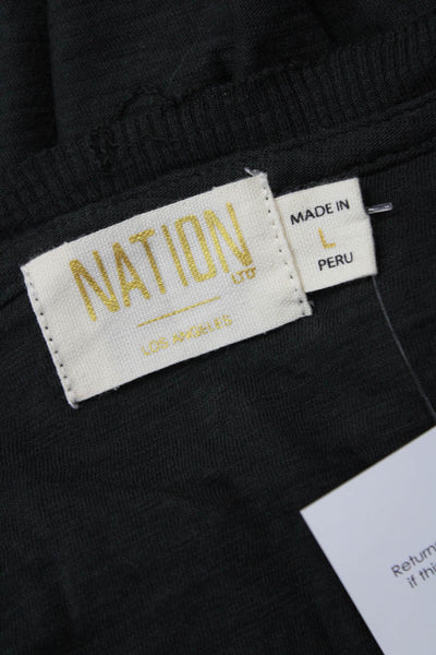 Nation LTD Women Basic Tee Black Pima Cotton Round Neck Long Sleeve Size L