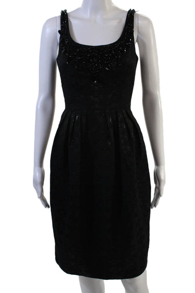 Carmen Marc Valvo Womens Sheath Dress Black Sleeveless Round Neck Size 2