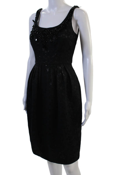 Carmen Marc Valvo Womens Sheath Dress Black Sleeveless Round Neck Size 2