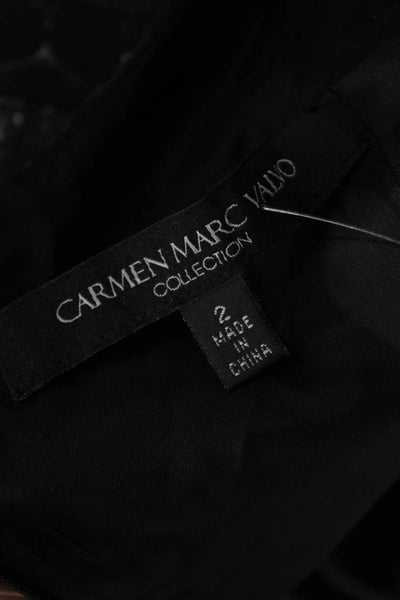 Carmen Marc Valvo Womens Sheath Dress Black Sleeveless Round Neck Size 2