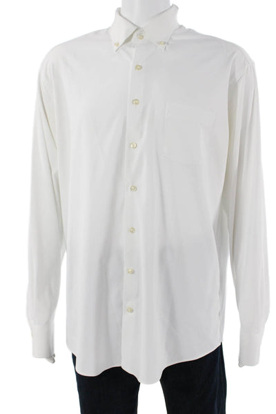 Peter Millar Mens Button-Down Dress Shirt White Polyester Long Sleeve Size XL