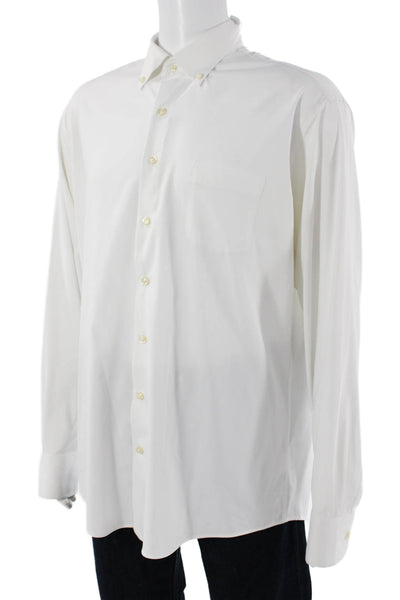 Peter Millar Mens Button-Down Dress Shirt White Polyester Long Sleeve Size XL