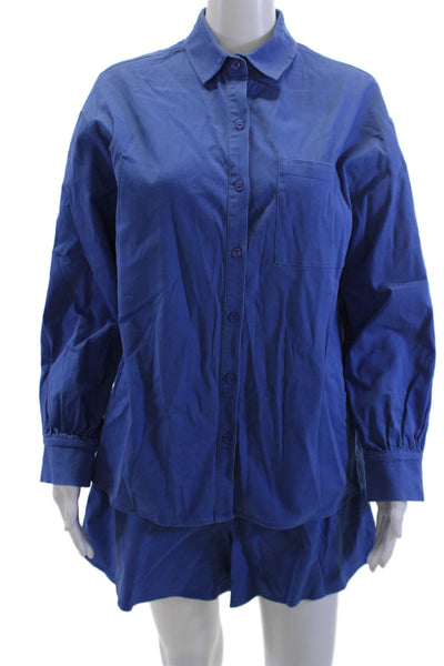 Peppermayo Womens Blue Cotton Collared Kimono Sleeve Top Size 4