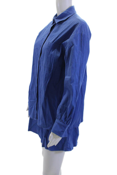 Peppermayo Womens Blue Cotton Collared Kimono Sleeve Top Size 4