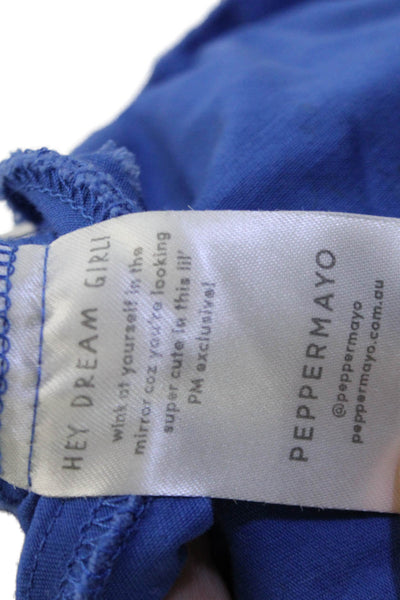 Peppermayo Womens Blue Cotton Collared Kimono Sleeve Top Size 4