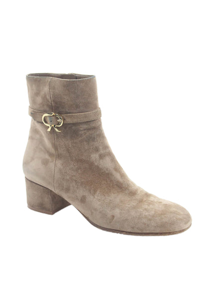 Gianvito Rossi Womens Textured Suede Zip Block Heels Nude Size 9.5