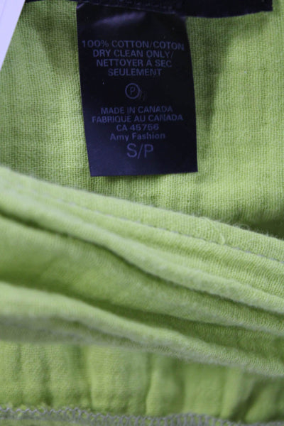 Smythe Womens Cropped V-Neck Cotton Blouse 3/4 Sleeve Green Petite Size S