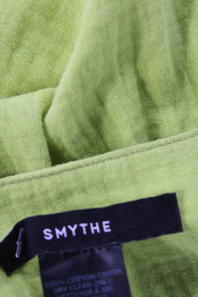 Smythe Womens Cropped V-Neck Cotton Blouse 3/4 Sleeve Green Petite Size S
