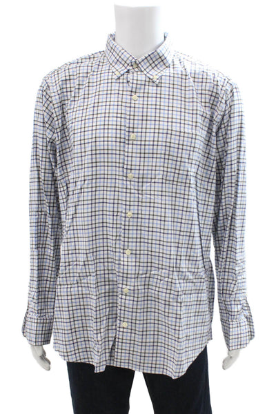 Peter Millar Mens Button-Down Blue Check Dress Shirt Long Sleeve Size XL