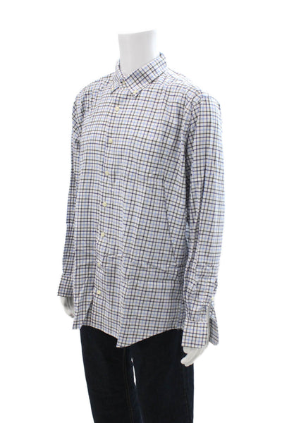 Peter Millar Mens Button-Down Blue Check Dress Shirt Long Sleeve Size XL