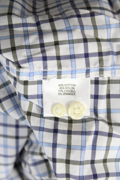 Peter Millar Mens Button-Down Blue Check Dress Shirt Long Sleeve Size XL
