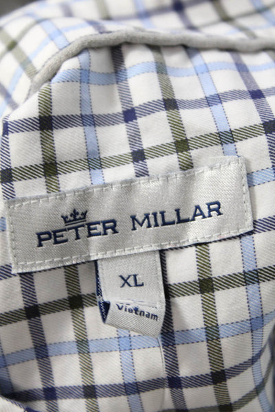 Peter Millar Mens Button-Down Blue Check Dress Shirt Long Sleeve Size XL