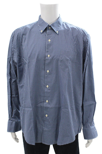 Peter Millar Mens Button-Down Dress Shirt Dark Blue Check Long Sleeve Size XL
