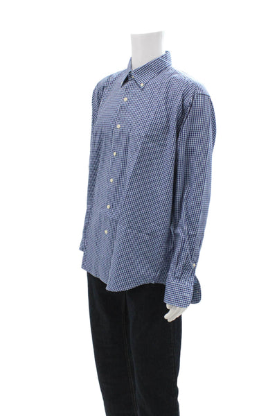 Peter Millar Mens Button-Down Dress Shirt Dark Blue Check Long Sleeve Size XL