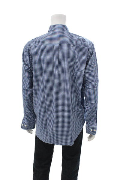 Peter Millar Mens Button-Down Dress Shirt Dark Blue Check Long Sleeve Size XL