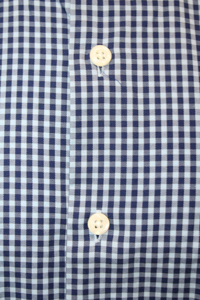 Peter Millar Mens Button-Down Dress Shirt Dark Blue Check Long Sleeve Size XL