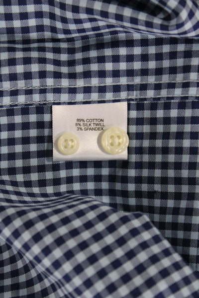 Peter Millar Mens Button-Down Dress Shirt Dark Blue Check Long Sleeve Size XL