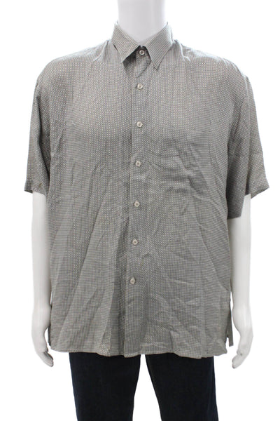 Perry Ellis Mens Printed Collar Short Sleeve Button Down Shirt Brown Size L